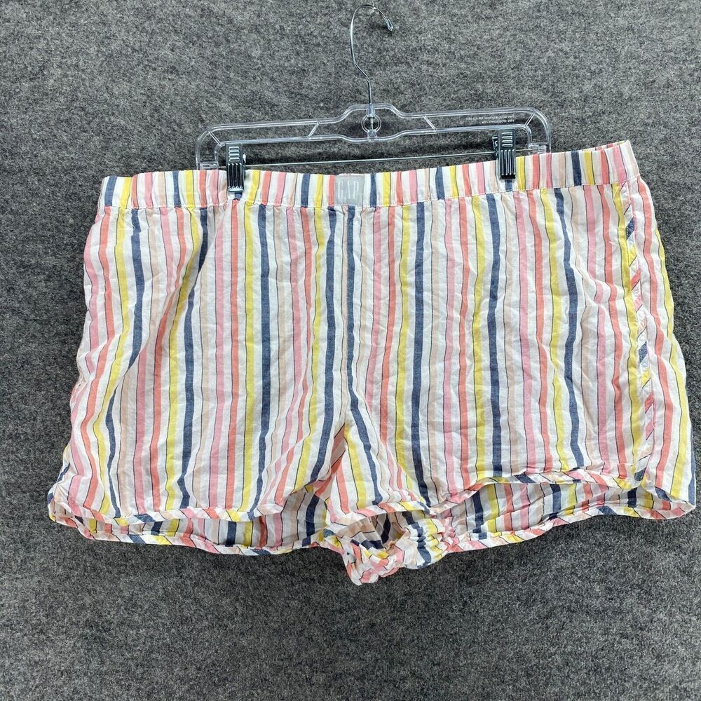 Gap Sleep Shorts Women 2XL White Striped High Rise Pull On Cotton Flat Front